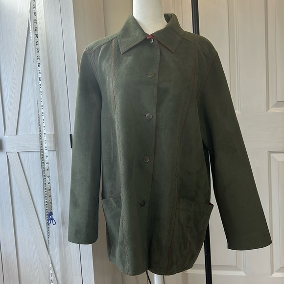 Alfred Dunner Olive with Rust Trim Faux Suede Fall Jacket Sz 12 - Picture 1 of 9